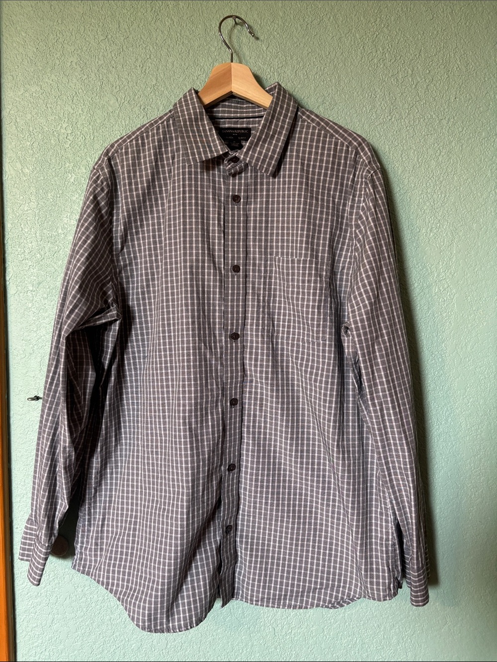 Banana Republic Men's Gray Plaid Slim Fit Long-Sleeve Button-Up Shirt Size XL